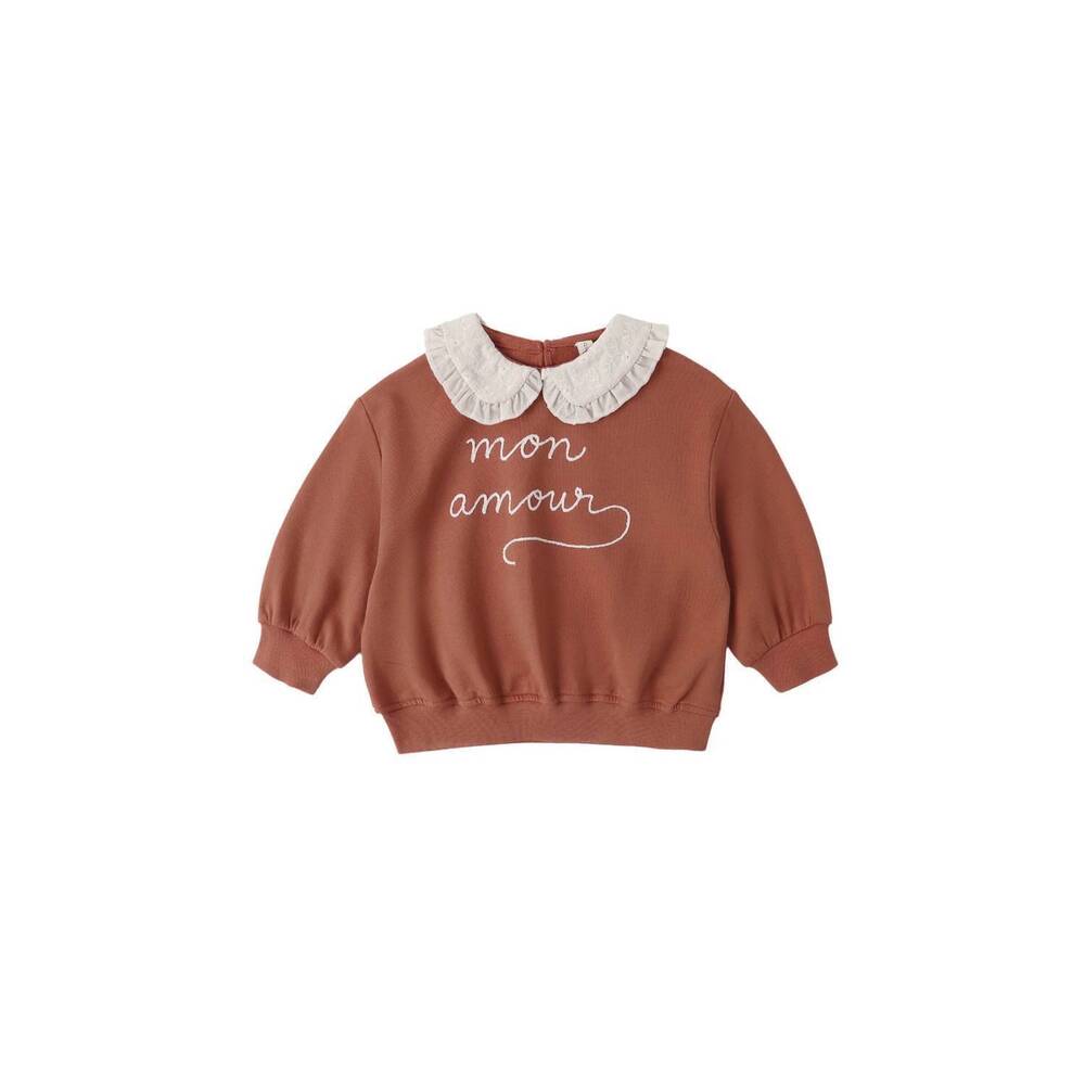 NEW QUINCY MAE girls' collared sweatshirt in brown white